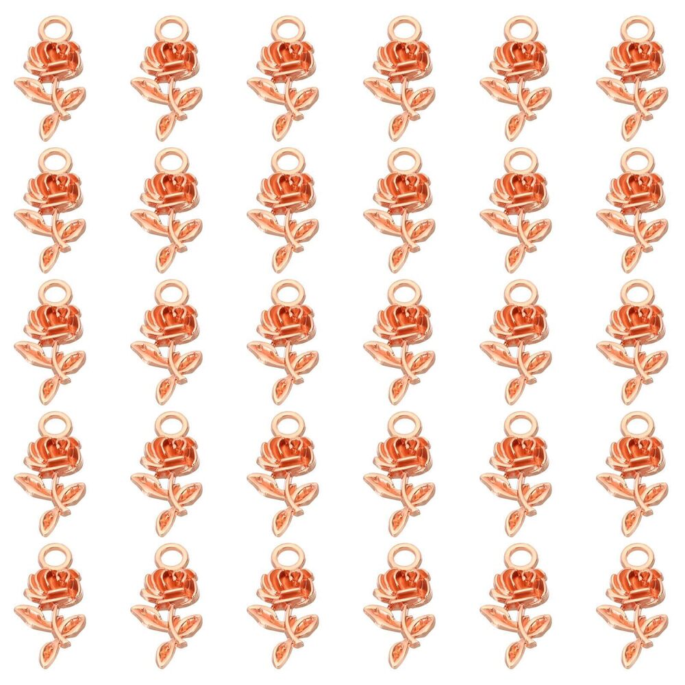 8196 Rose Charm, 120Pcs Mini Rose Flower Pendant Charm Bulk Vintage Metal
